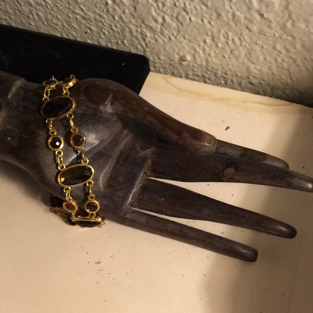 Rose Cut Smokey Quartz Garnet Set in 18 kt Yellow Gold Clad Sterling Silver